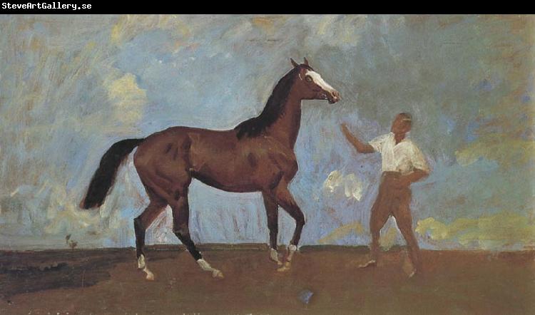 Sir Alfred Munnings,P.R.A The Racehorse 'Amberguity'  Held by Tom Slocombe